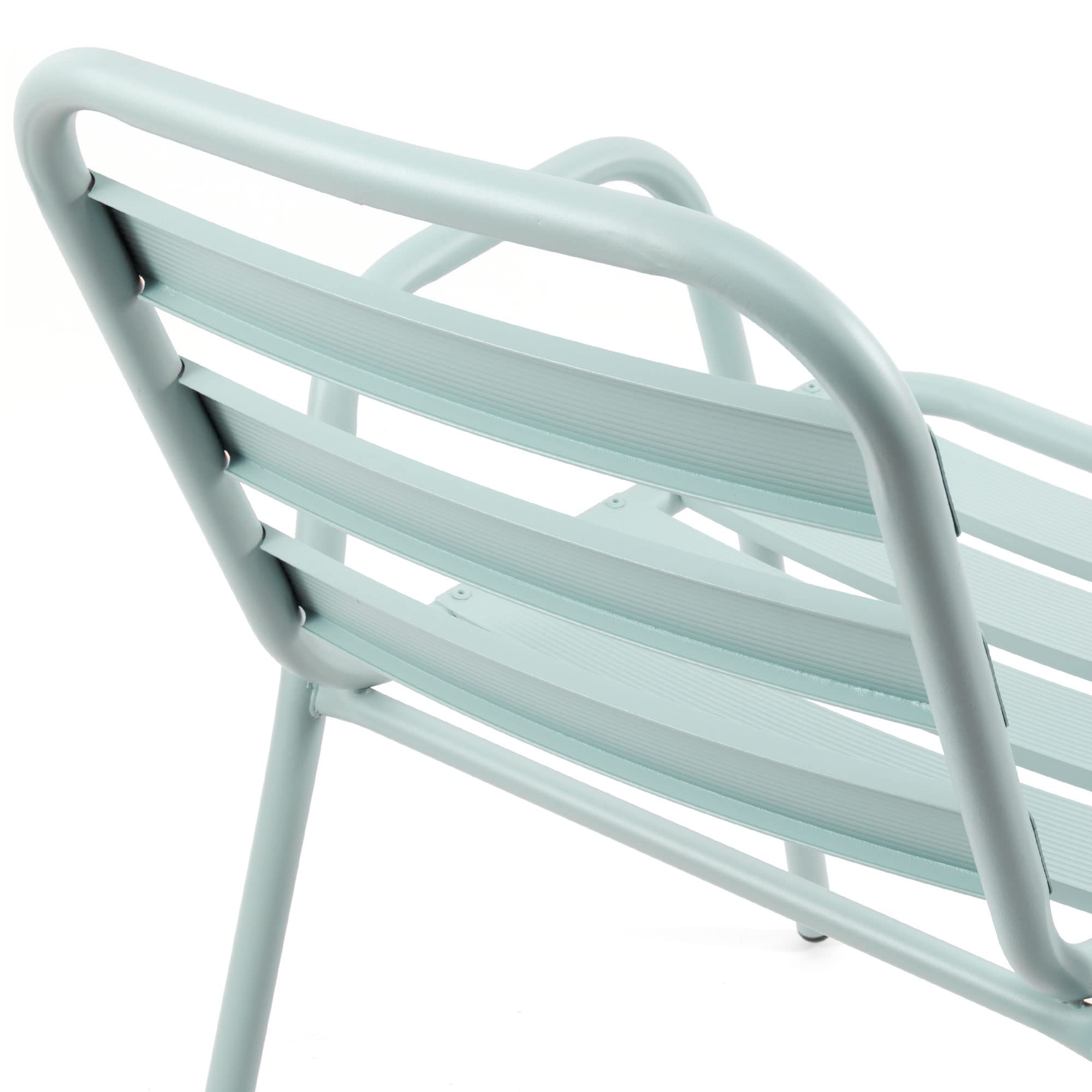 THE SECRET HOME - Silla de Aluminio con Reposabrazos para Jardín - Alto 76 cm x Largo 56 cm x Ancho 48 cm - Color Verde Claro - Asiento Apilable de Exterior para Balcón, Terraza y Jardín