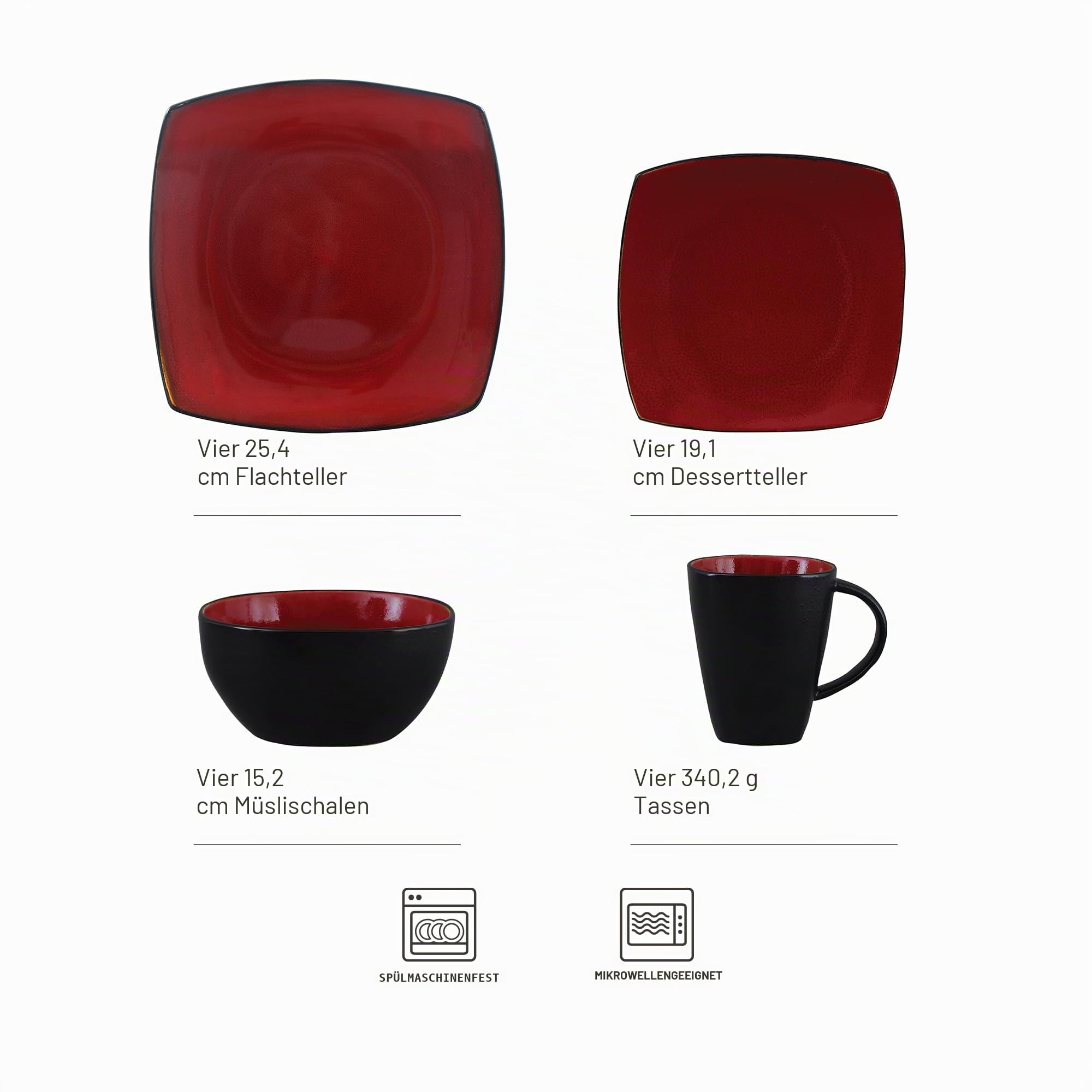 Gibson Soho Lounge 61220.16RM Soho Lounge Reactive Glaze Steingut Essgeschirr-Set, Steinzeug, Red