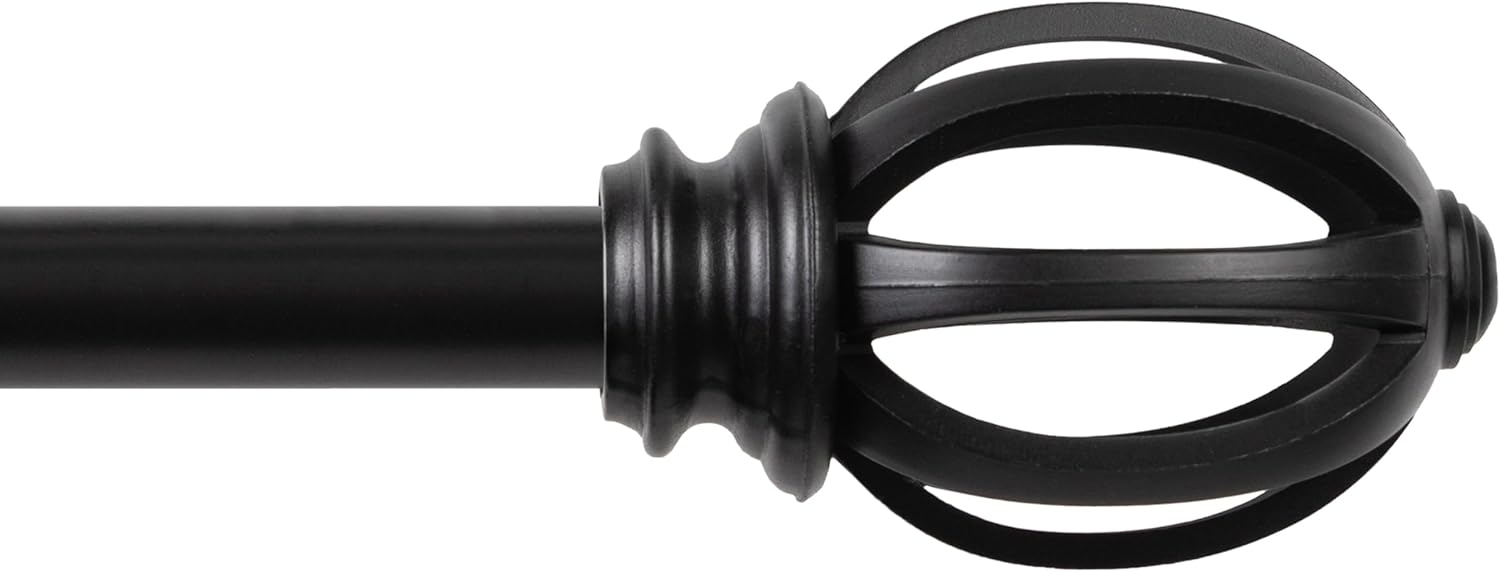 Kenney KN75240 Fast Fit Easy Install Lilly Cage Oblong Openwork End Decorative Window Curtain Rod, 36-66" Adjustable Length, Black Finish, 5/8" Diameter Steel Tube
