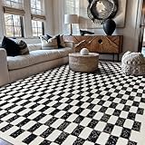 Rugshop Black and White Checkered Area Rug – High-Contrast Grid Pattern Carpet for Living Room, Bedroom, or Dorm – Trendy Contemporary Soft Floor Décor 5' x 7' Black