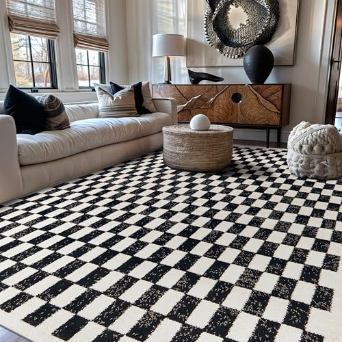 Image of Rugshop Contemporary Checkered Grid Contrast Area Rug Black 7' 10 inch x 10'