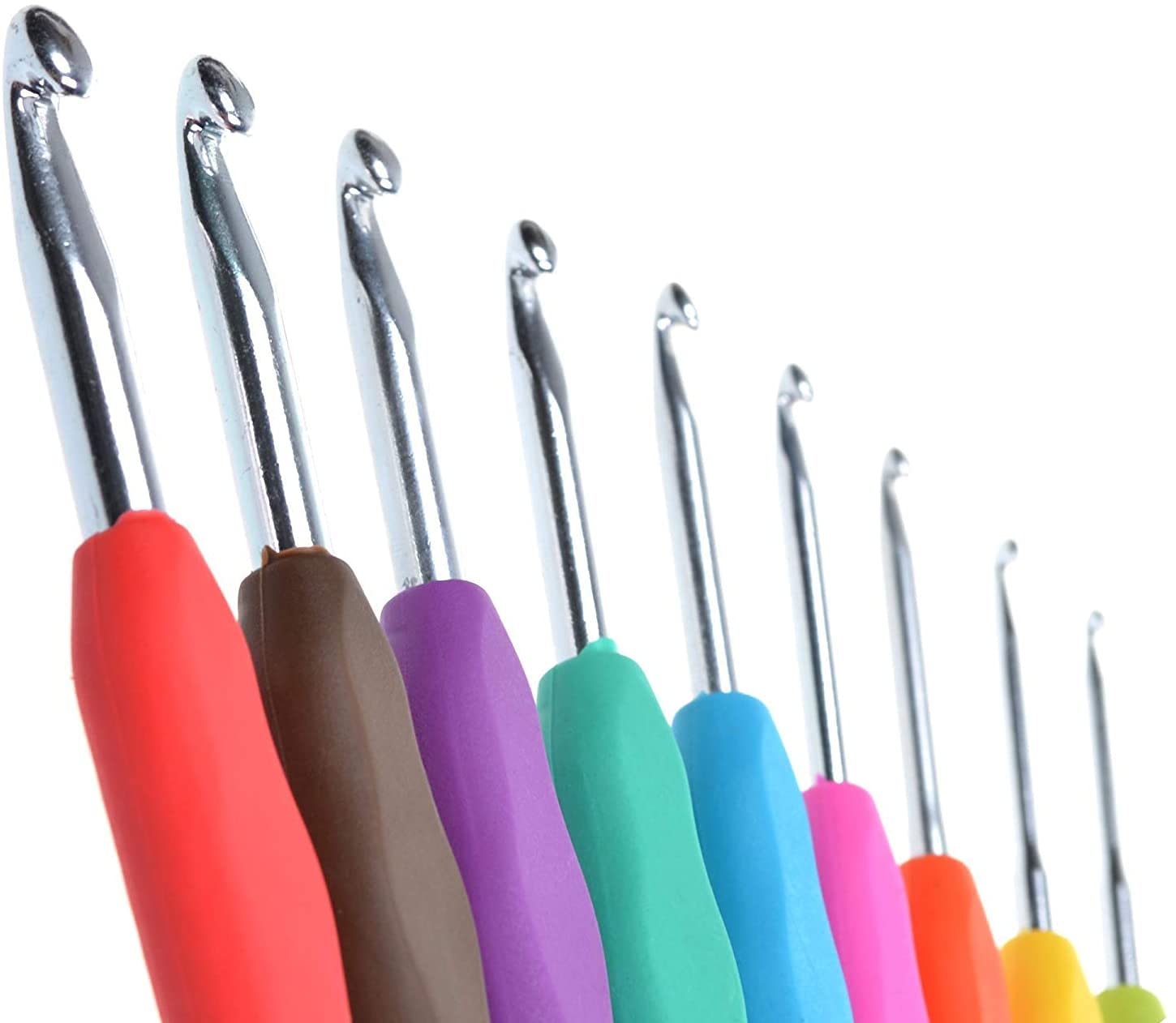 First Try 8 Size Aluminum Crochet Hooks Ergonomic Rubber Grip Knitting Needle Set 8 Sizes Gift for DIY Weave Yarn Kit (Set of 8 Pieces), Multicolor