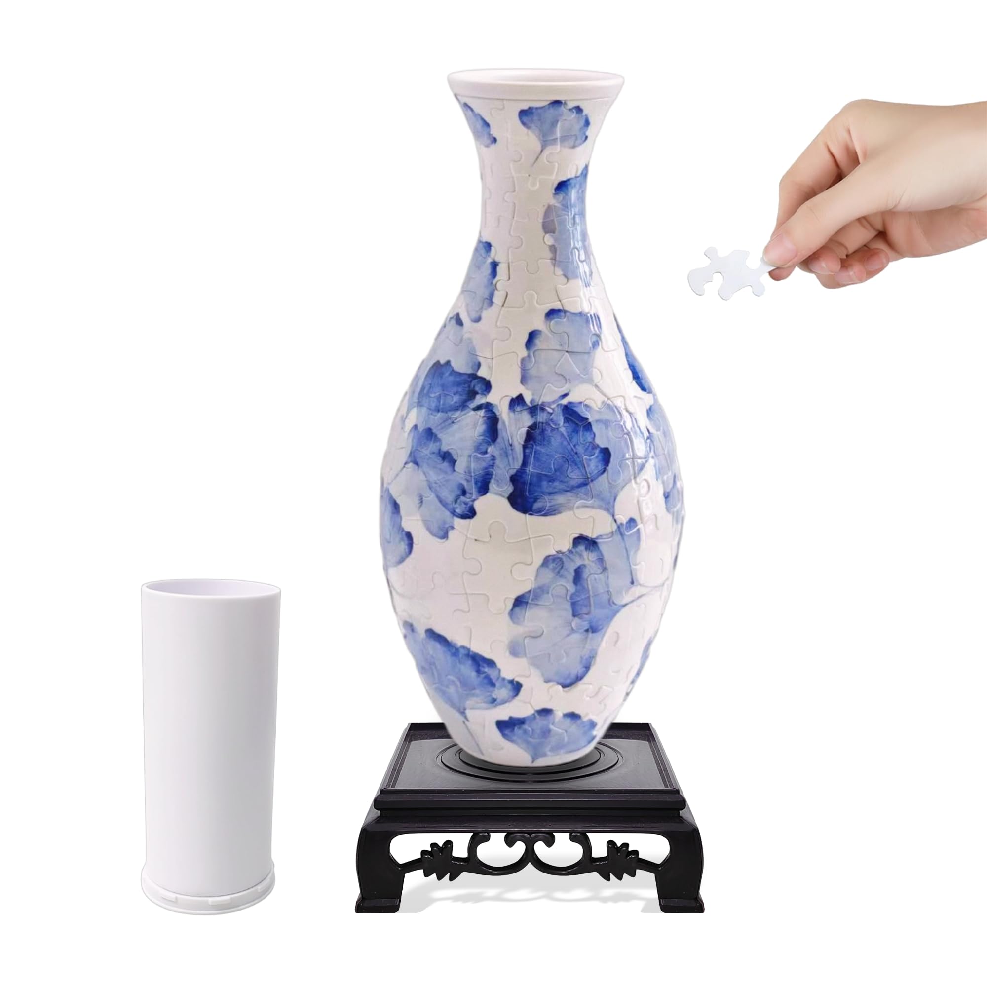 3D Puzzle Vase, Puzzle for Adults (Blue Porcelain)