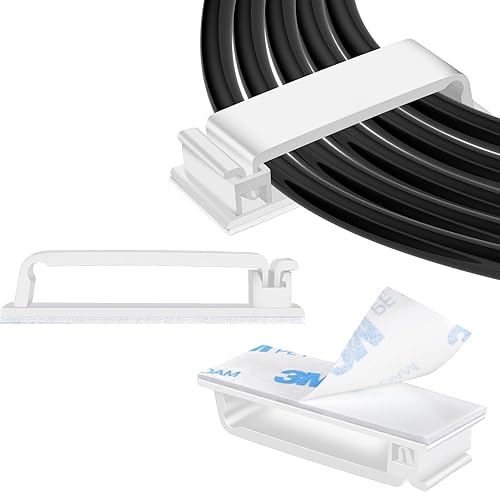 Miniatura 8 de XHF 50 PCS Clips de Cable Autoadhesivos (L) Negro, Clips de Alambre Gestión de Cables Organizador de Alambre Soporte de Cordón para Debajo del Negro