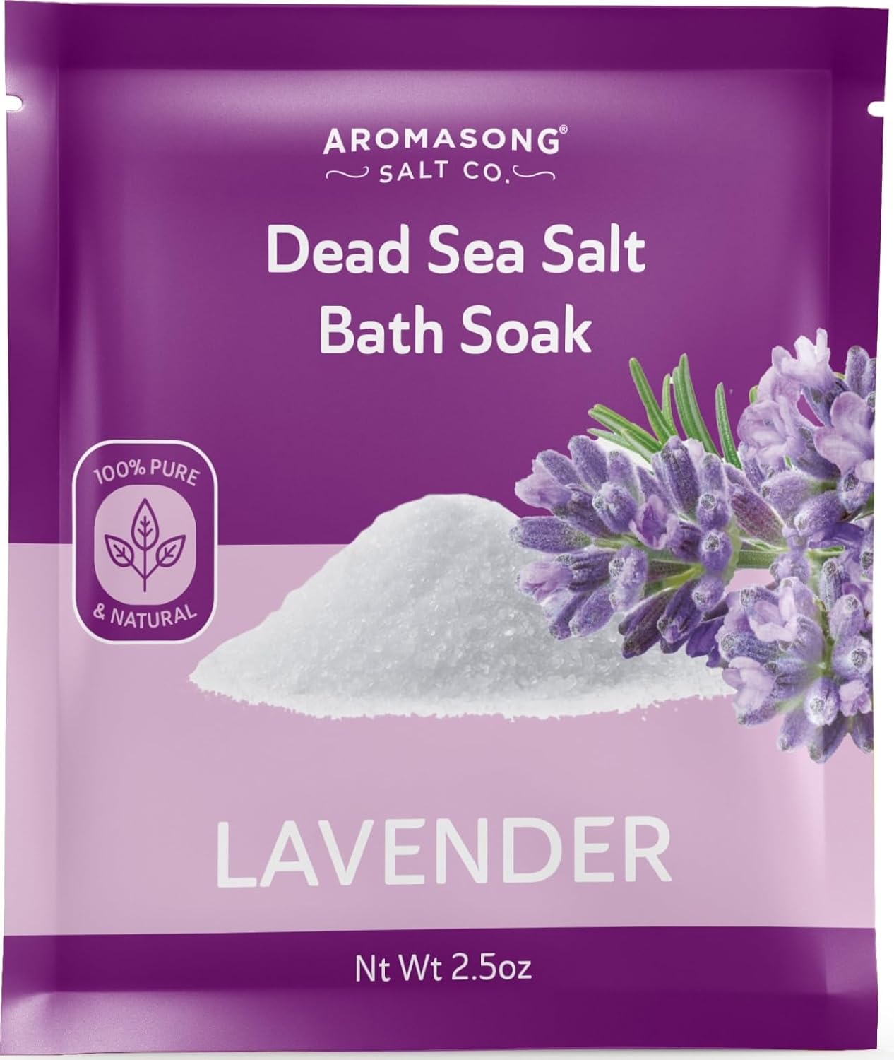 Aromasong Pure Dead Sea Salt 100% Natural Lavender Essential Oil – 2.5 oz. Spa Bath Salt Fine Grain- Christmas Stocking Stuffers for Adults, Kids, Women, and Mens soak Stocking Stuffers for Adults