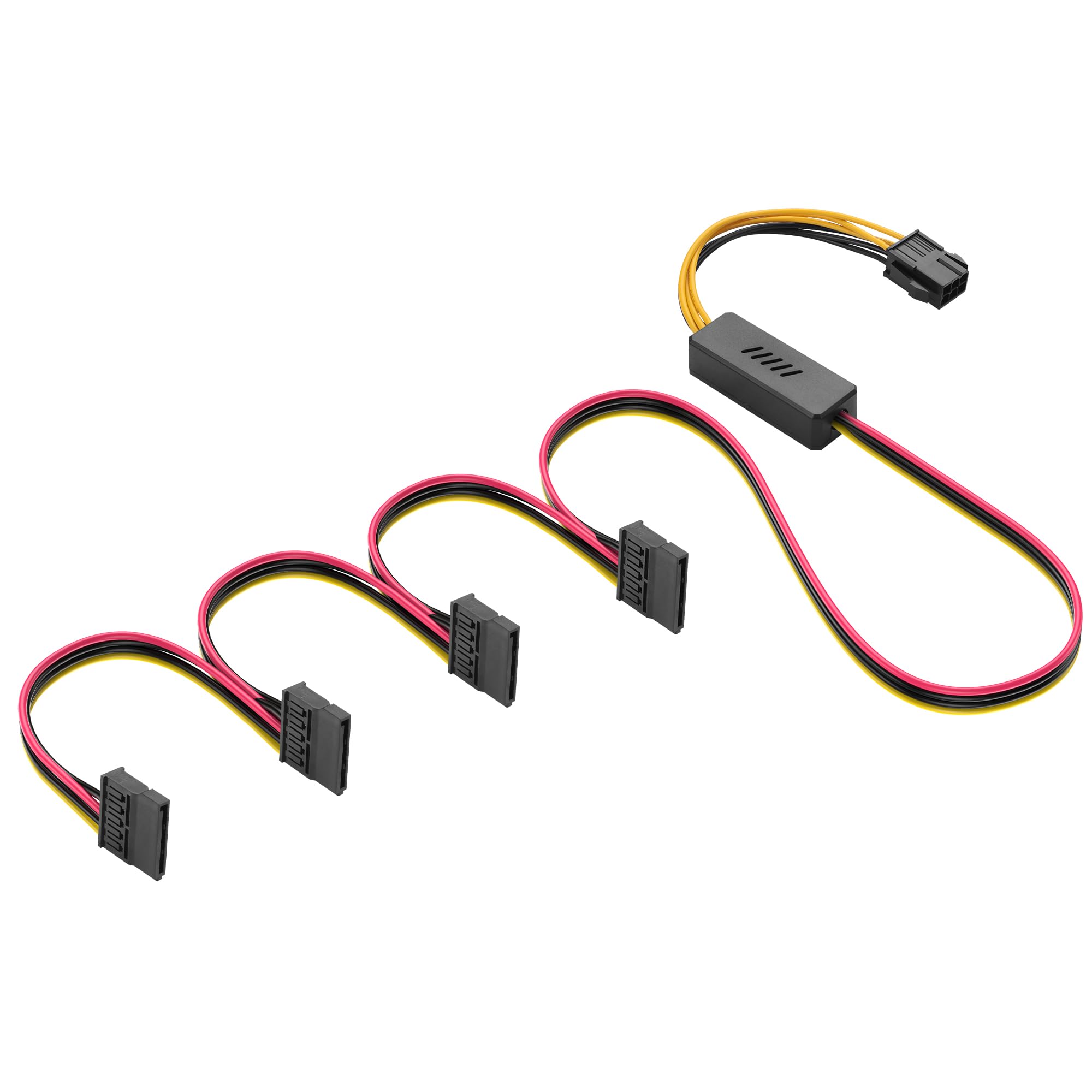 SinLoon 6 Pin ATX PSU to SATA IDE Hard Drive Power Supply Cable ATX 6-Pin Female to SATA Female Extension Cable with Step-Down Voltage Regulator (1 to 4)