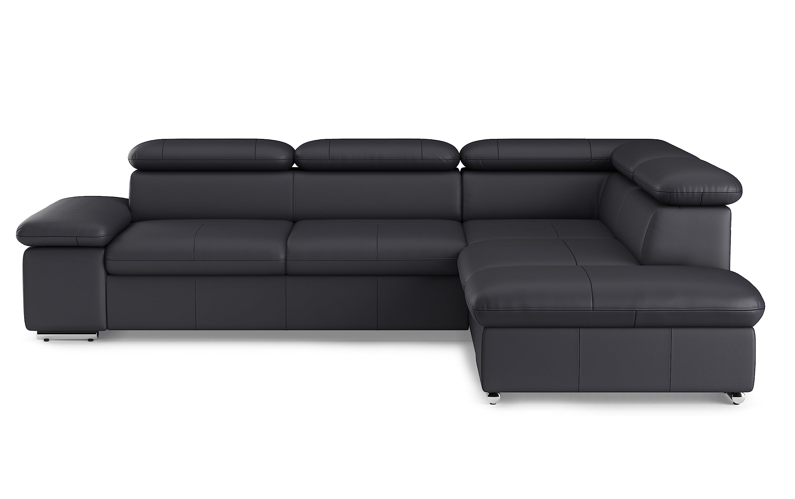CAVADORE Leder-Ecksofa Valerie mit Ottomane / Eckcouch mit Kopfteilverstellung + Metallfüßen / 272 x 73 x 226 / Echtleder Schwarz