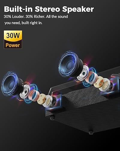 Miniatura 5 de Tocadiscos de vinilo vintage con altavoces estéreo integrados, tocadiscos Bluetooth para discos de vinilo con control de graves y agudos,