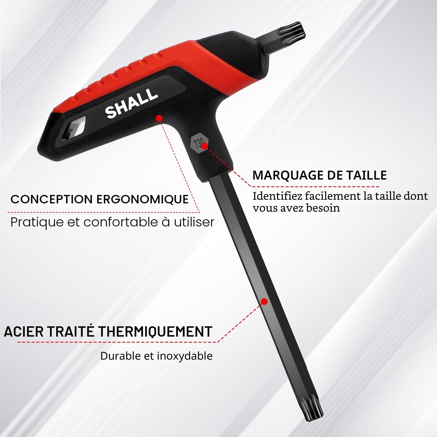 SHALLJeu de 14 clés hexagonales à poignée en T, 7 clés métriques et 7 clés Torx avec support de rangement pour la réparation de vélos de voiture, le bricolage, la réparation à domicile