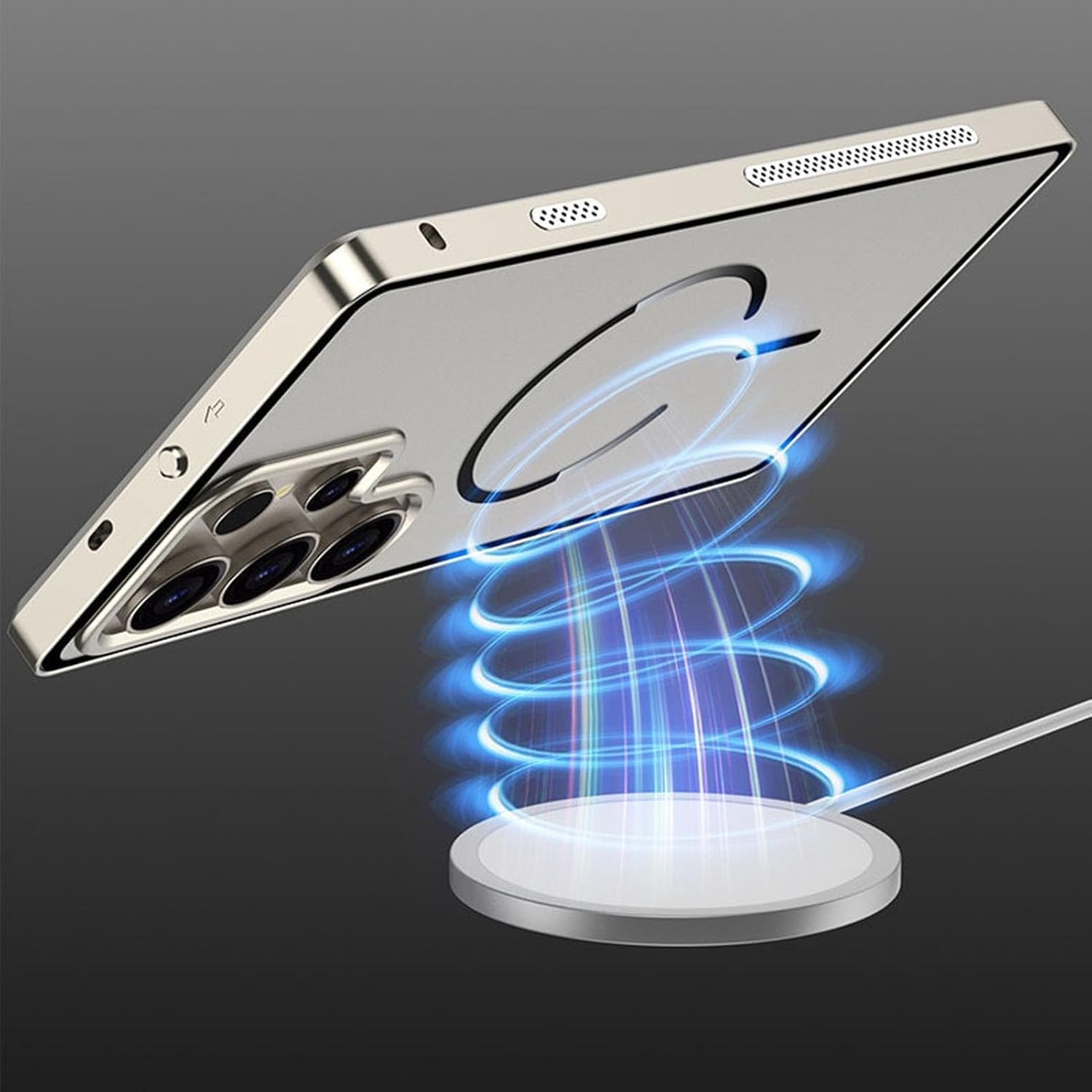 Magnetic Case for Samsung Galaxy S25 Ultra, Metal Bumper & Translucent Matte Hard PC Back Cover, Camera Lens Protection(Gray)