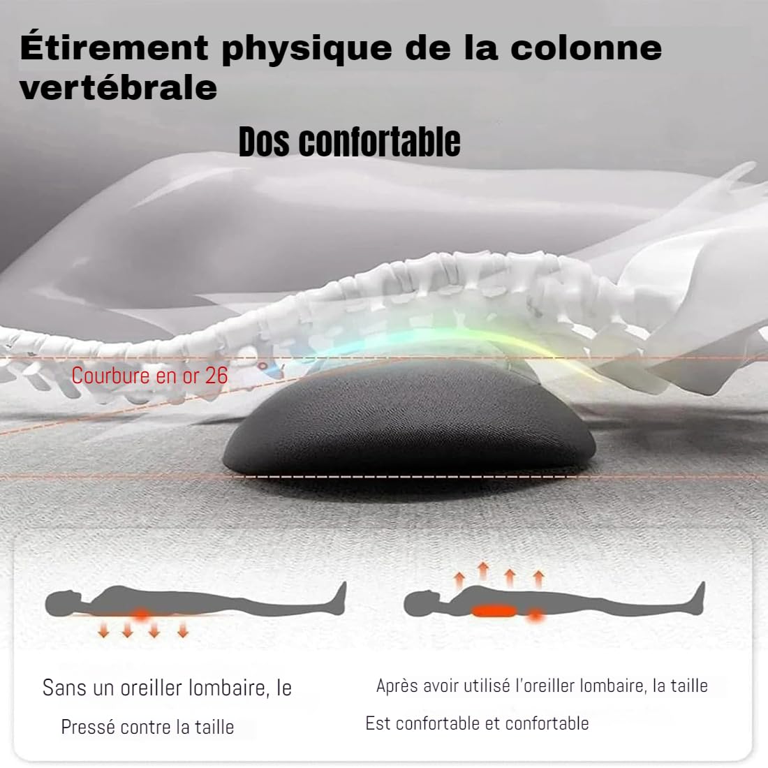 3 en 1 Masseur Lombaire et Sciatique, Thérapie du Dos avec Alignement de la Colonne Vertébrale, Soutien Dorsal Ergonomique pour Sommeil