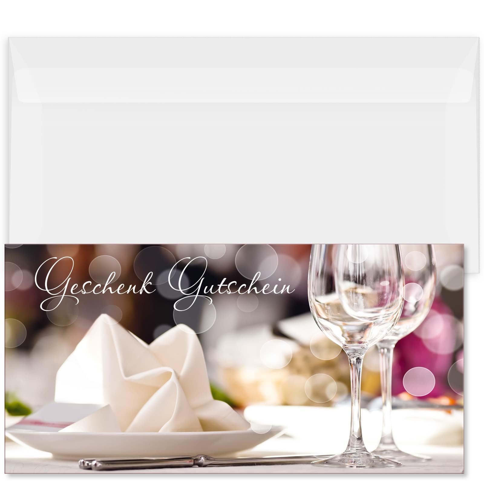 GESCHENKGUTSCHEINcom - 50 Blanko Gutscheine mit Umschlag - Formulare mit Vordruck für Restaurant Gasthaus Gastronomie Gasthof Hotel G920011-50-V1