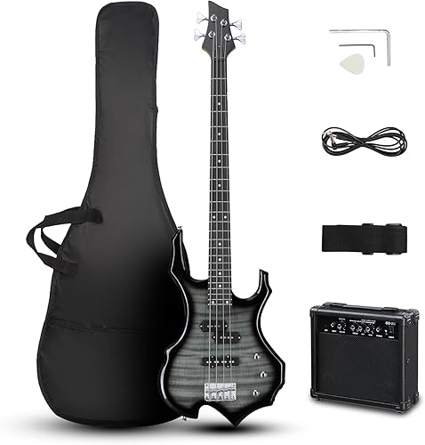 Miniatura 12 de Ktaxon Guitarra Bajo Eléctrico de Tamaño Completo Conjunto de Bajo con Diseño de Llama con Amplificador de 20 W, Bolsa de Bajo Portátil, Cable