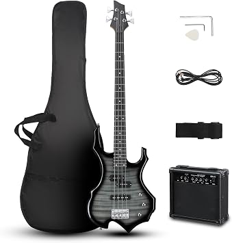 Ktaxon Electric Bass Guitar Flame Design Bass Guitar Kit Tiger Strip