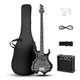 Ktaxon Electric Bass Guitar Full Size Flame Design Bass Set with 20 Watt Amplifier, Portable Bass Bag, Superior Amp Wire, Adjustable Guitar Strap, Plectrum, Wrench Tool(Tiger Stripes)
