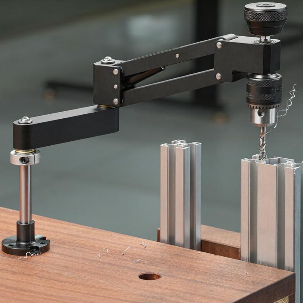 Soporte voladizo de aleación de aluminio CNC para roscado de taladro manual, brazo de soporte ajustable horizontal y vertical con posicionamiento y base multiángulo o
