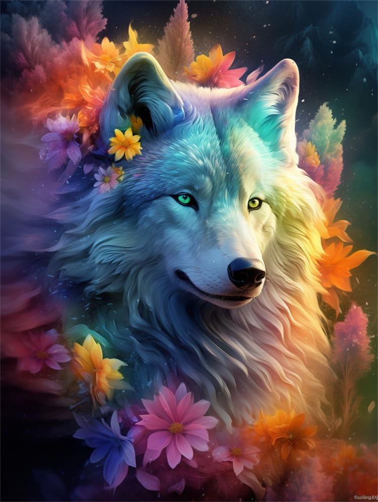 Kit broderie de perles loup coloré 40x50cm pour adulte adepte de loisirs créatifs