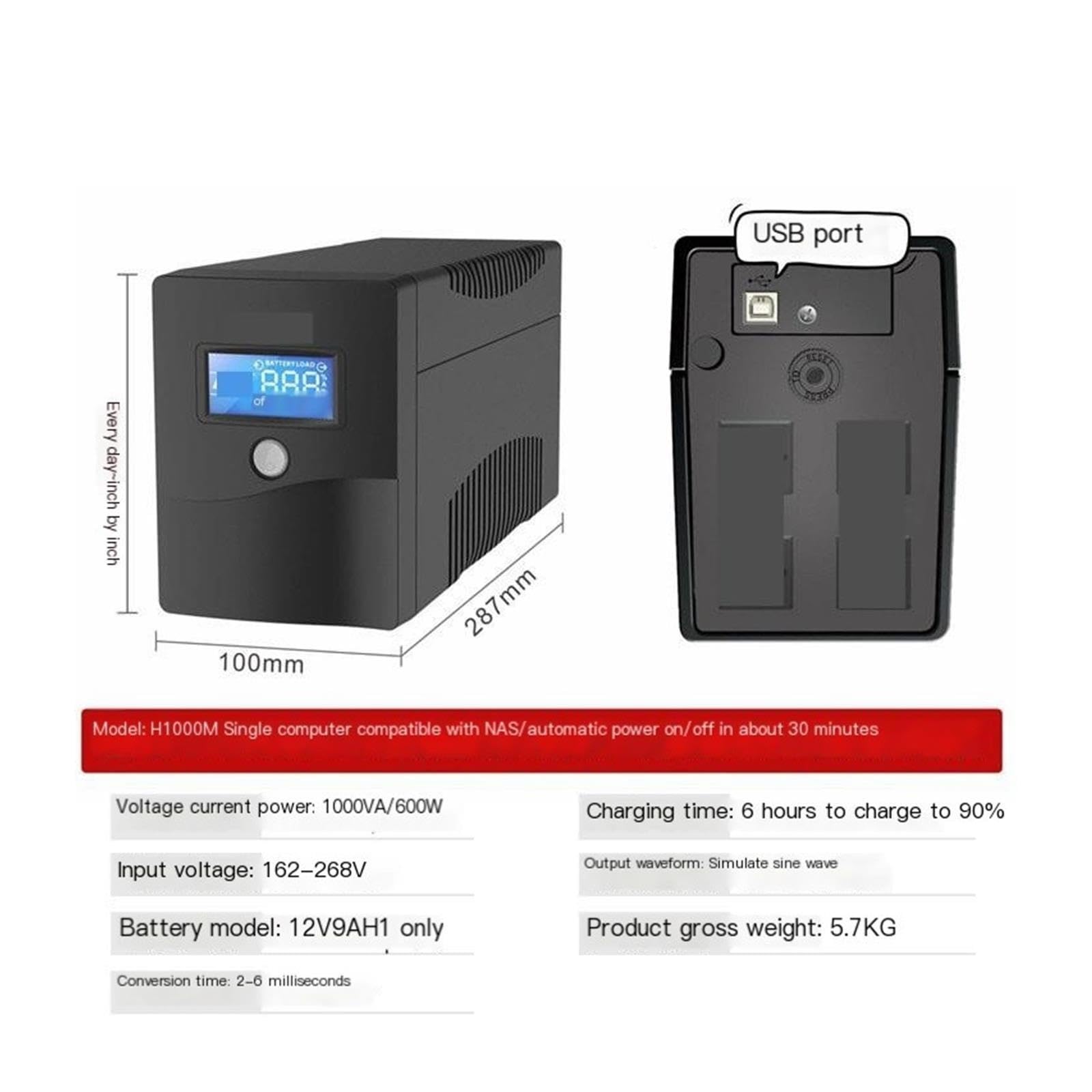 Gruppo di continuità UPS, Tower ups H1000M-600W da 1.000VA