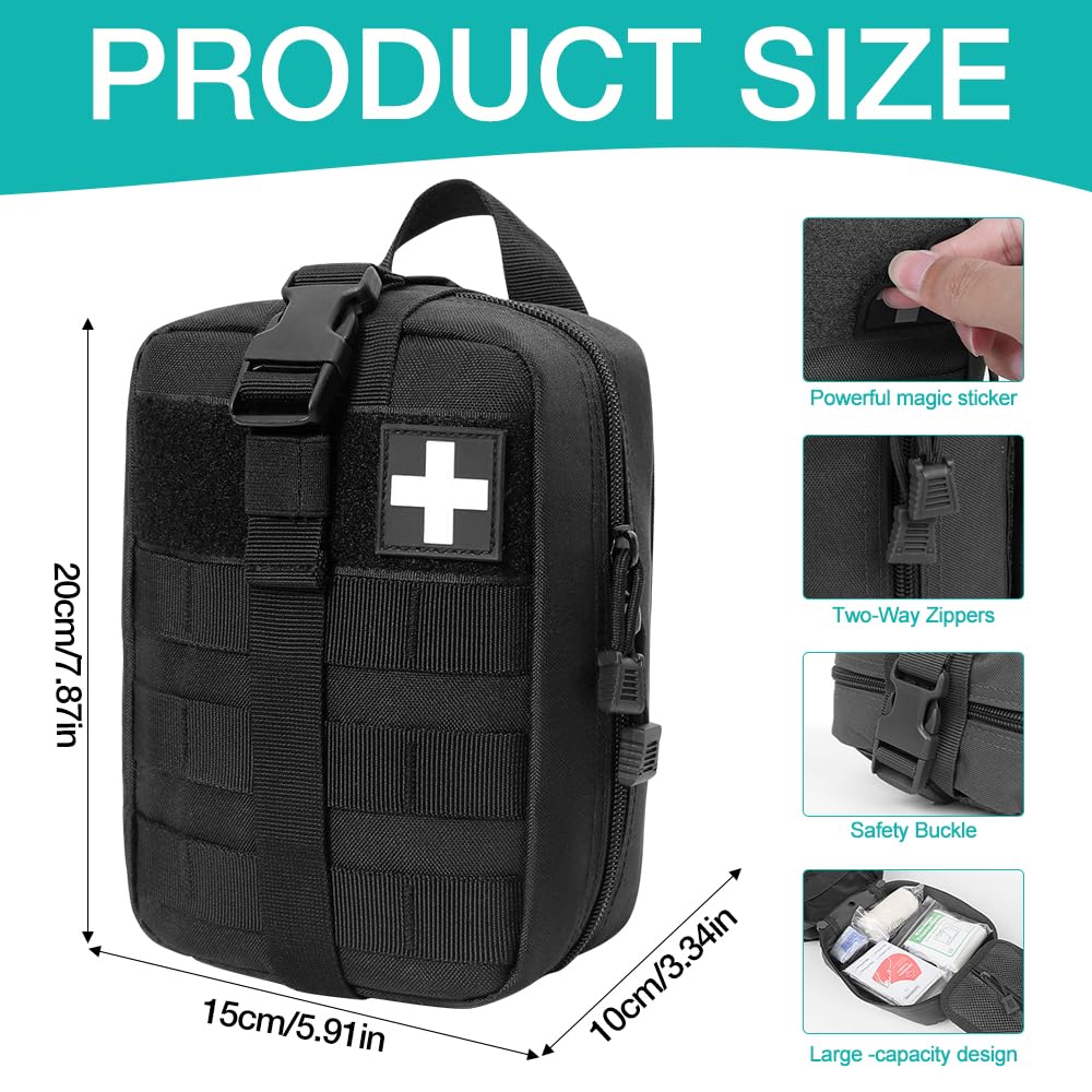 Botiquin de Primeros Auxilios, 46PCS First Aid Kit para Medicina Táctica, Kit De Primeros Auxilios, Bolsa de Emergencia para Viaje y Acampada(Negro)
