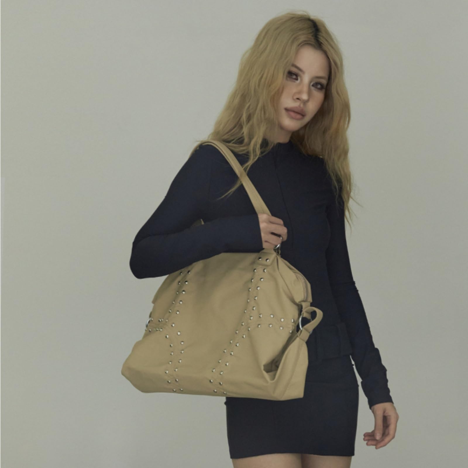 Bolso De Mano Bolso De Mano Nailon Con Remaches, Espacioso For El Día A Mujer