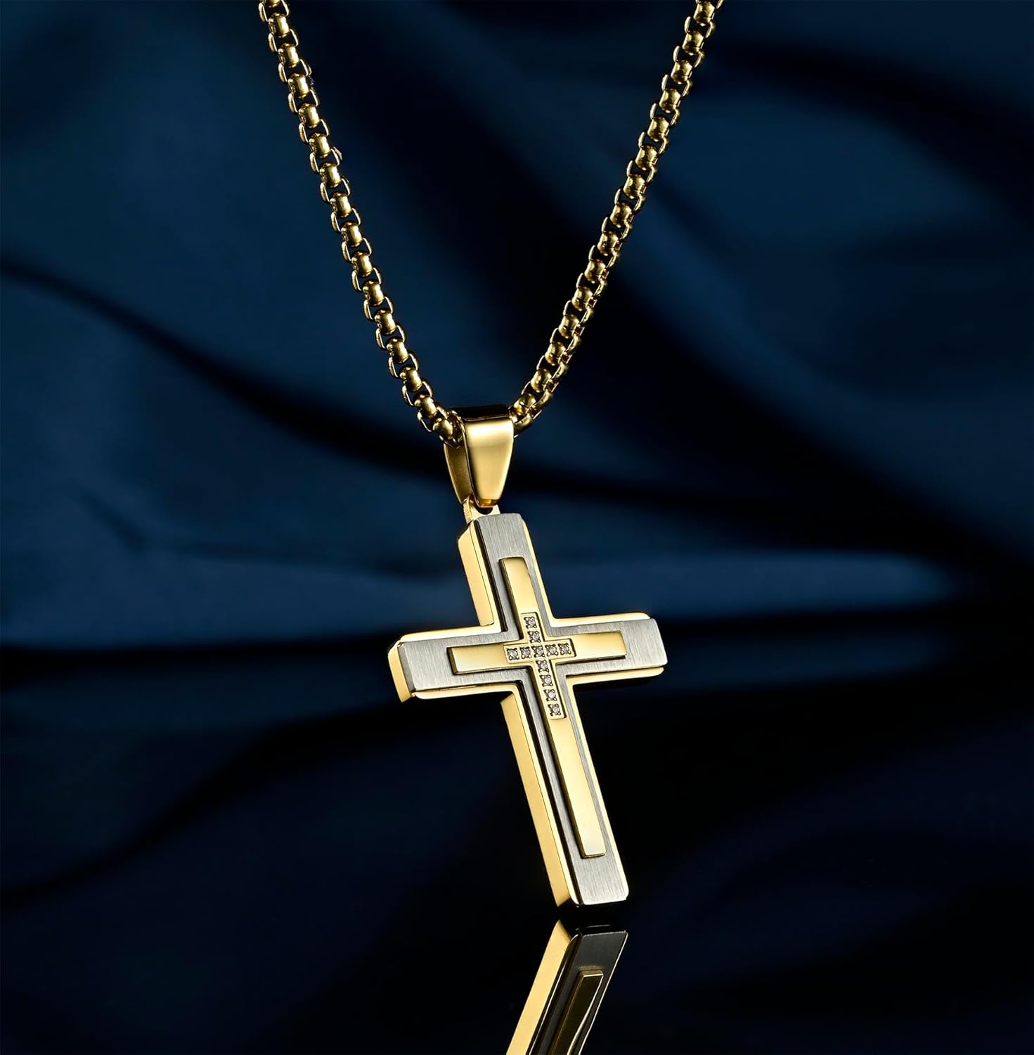 MOOSKI Cross Necklace for Men,Silver Gold Black Mens Cross Necklaces with Cross Chain and 316 Stainless Steel Cross Pendant Jewelry Gifts,Rolo Chain 20-28 Inch