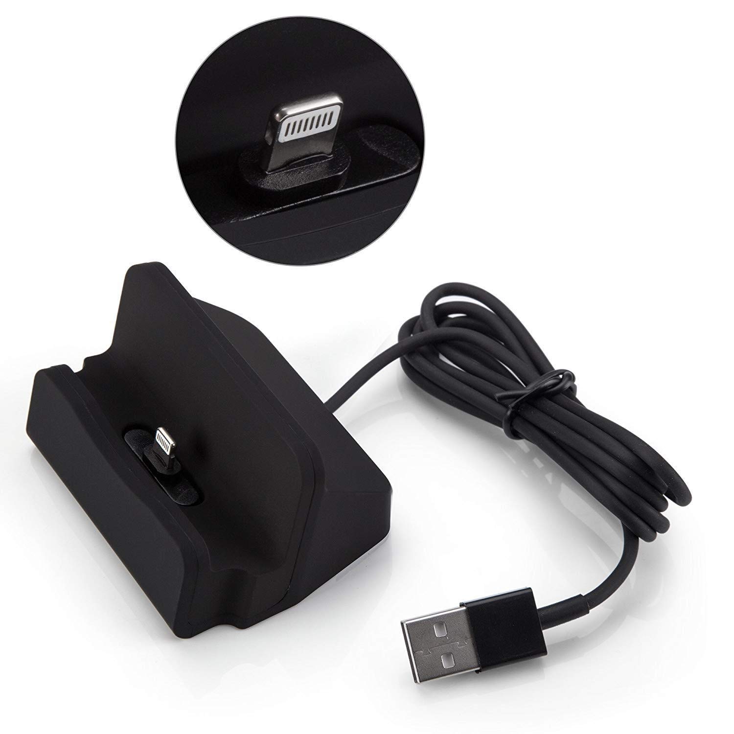 Stacja dokująca Lightn stacja ładująca ładowarka kompatybilna z iPhone 14, 13 Pro, 12, 11, Plus, Xs Max, Xr, X, 8, 7 Plus, 6S Plus, 6s, 6 Plus, 6, 5s, 5c, SE w kolorze czarnym