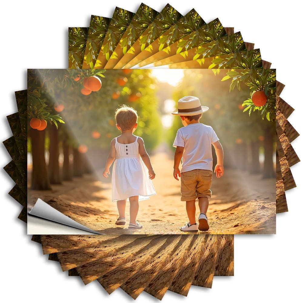Fzfn Girls Colour Man Cave Accessories Tiny Sticker - Two Children Walking In An Orange Grove. Removable Decal Hard Easy Peel For Silicone(12X18cm)