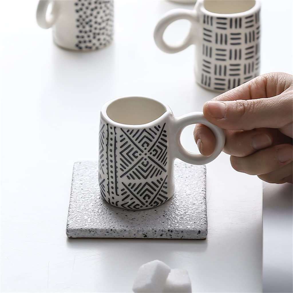 BBCBBZ Nordic mały wzór geometryczny filiżanki do espresso ceramiczne ręcznie malowane kubek do kawy Latte kubek stół naczynia do napojów (3 szt.)
