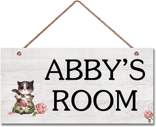 Miniatura 9 de Letreros personalizados con diseño de gato rosa y flores, letrero con nombre personalizado para habitación de niños y niñas, decoración de pared