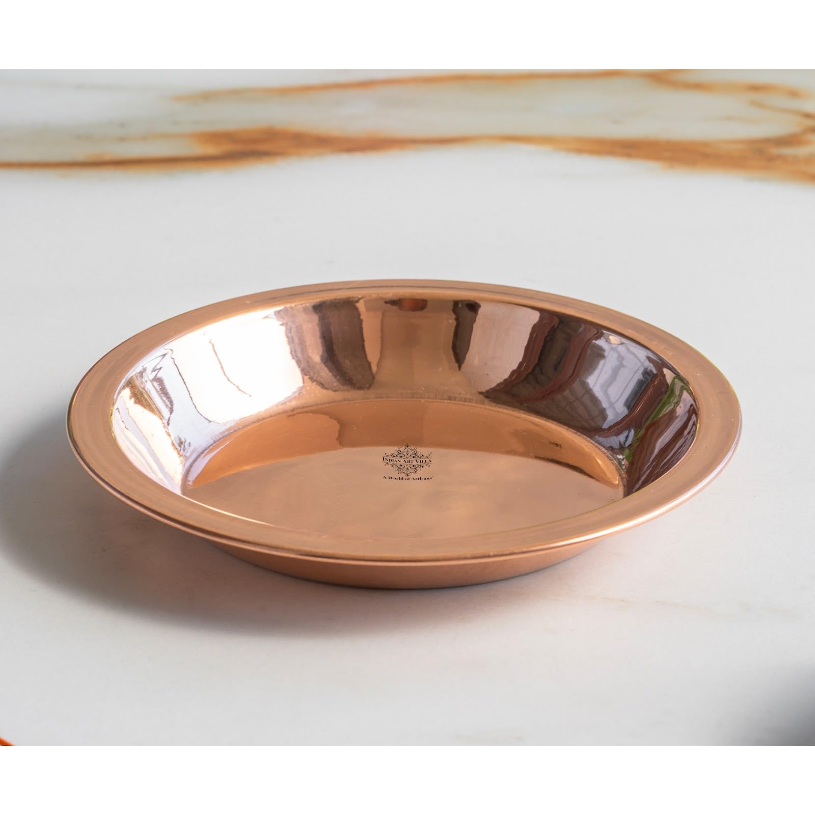 IndianArtVilla Copper Pooja Thali Plate, Poojan Purpose, Spiritual Gift Item, 5" Inch Each, Set of 4 1