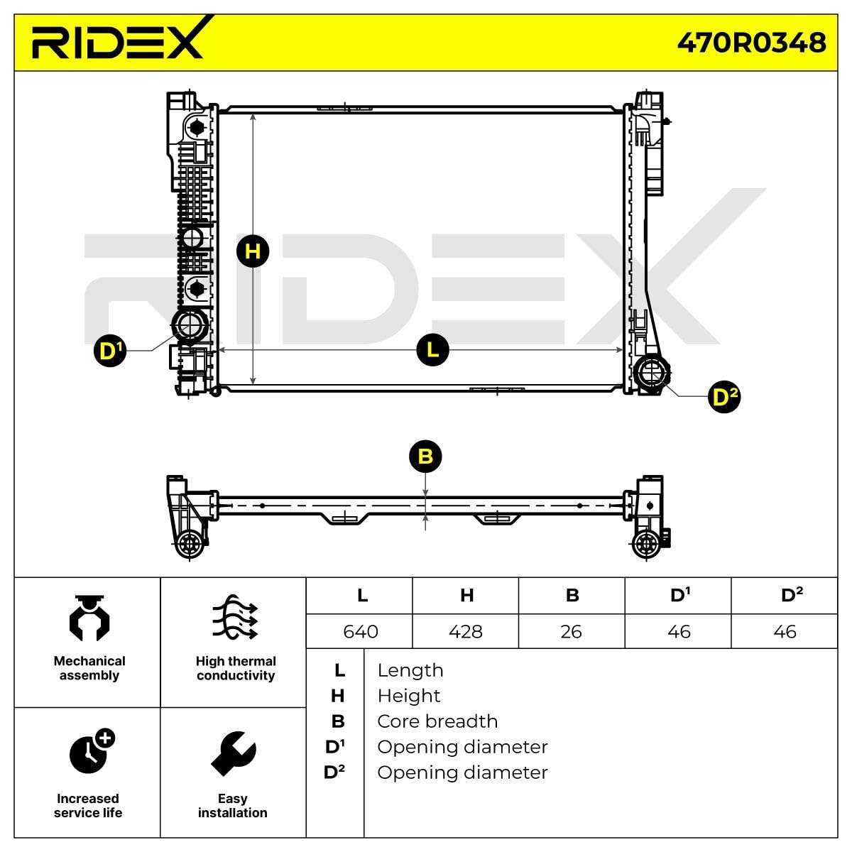 RIDEX 470R0348 Radiador refrigeración del motor sin bastidor Compatible con MERCEDES-BENZ Clase C T-modell S204