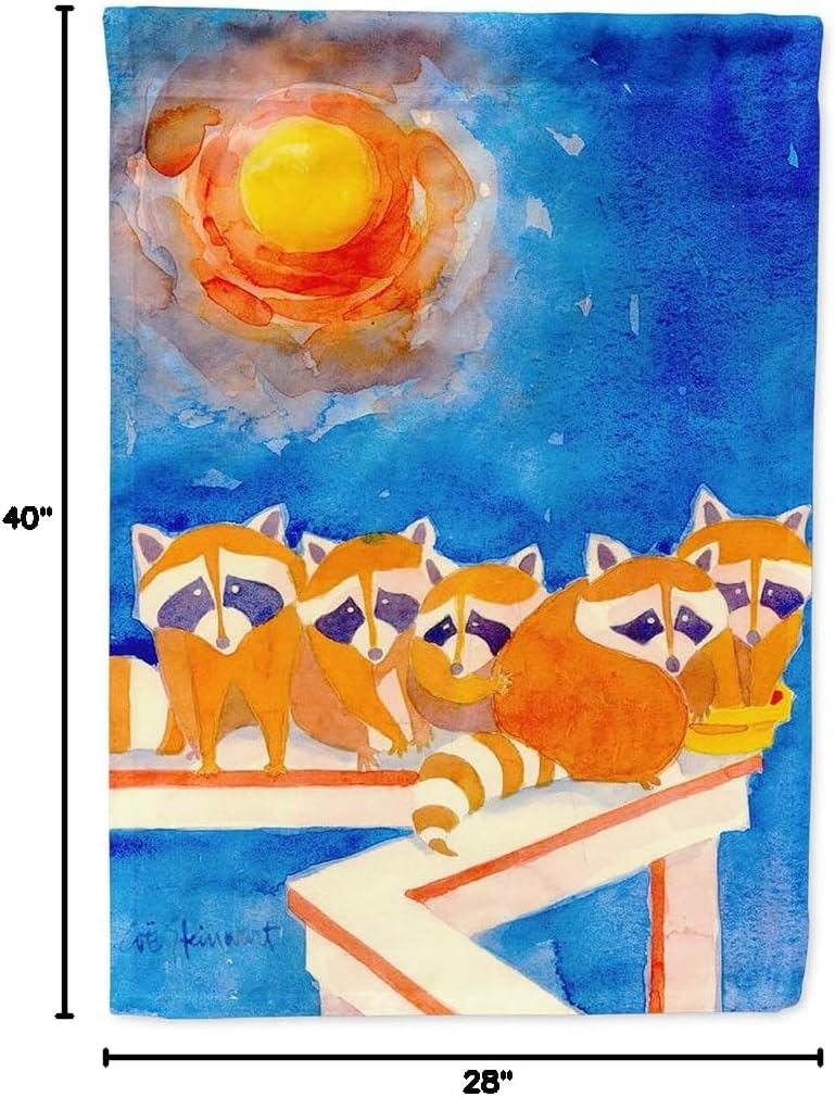 Caroline's Treasures 6009CHF Raccoons on The Railing House Flag Large Porch Sleeve Pole Decorative Outside Yard Banner Artwork Wall Hanging, Polyester, House Size, Multicolor