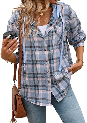 Plaid Flannel Shirts for Women Oversized Long Sleeve Fleece Shacket Jacket Button Down Shirt 2025 Fall Winter