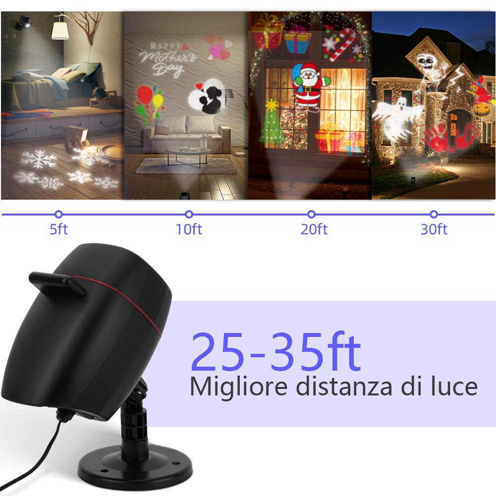 OUSFOT Proyector de luz navideña, IP65 Proyector navideño para interiores y exteriores con 16 lentes intercambiables 2 en 1 Instalación para decoraciones navideñas de Halloween Cumpleaños
