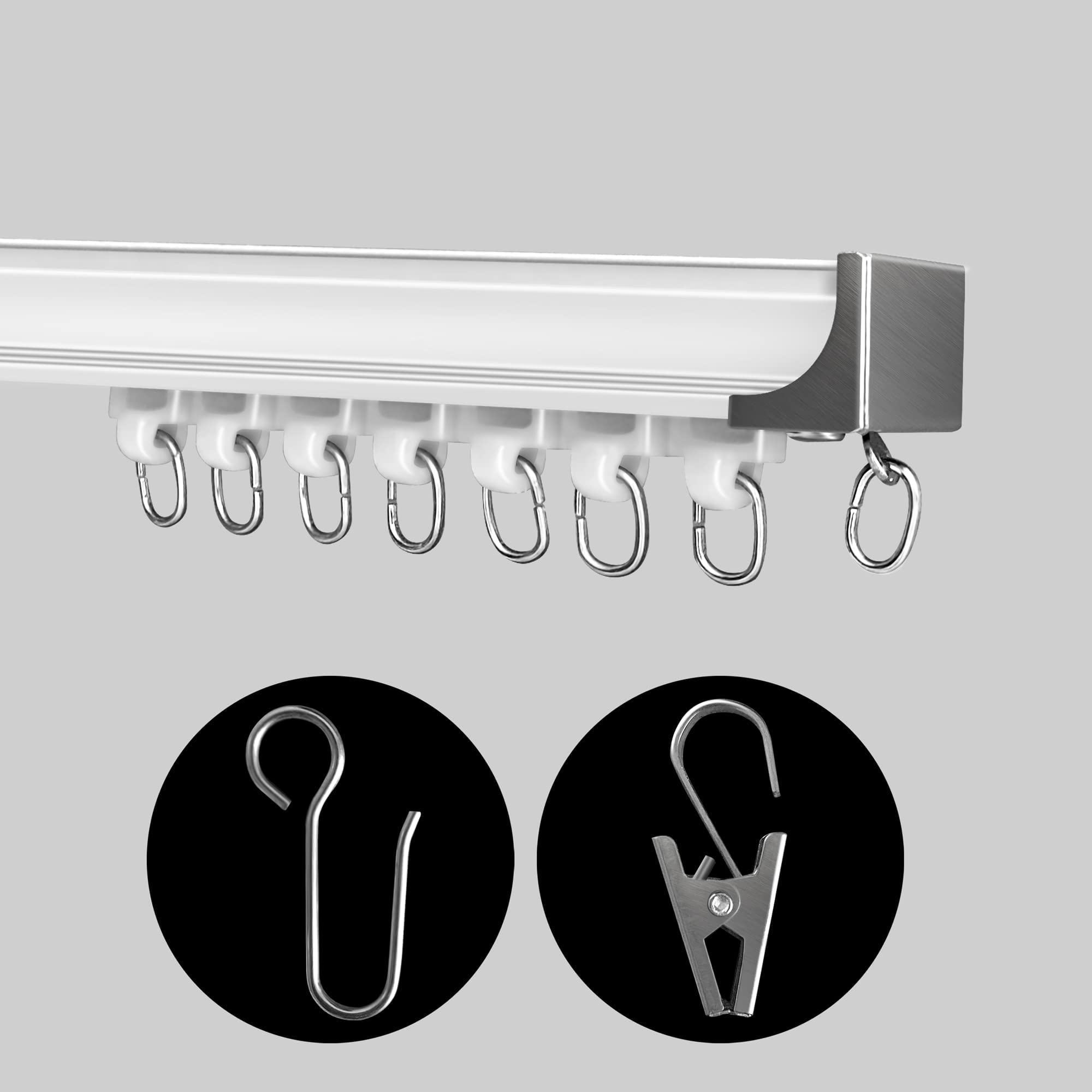 Curtain Track Ceiling Mount Heavy Duty Curtain Tracks Rods System Room Divider Partition Curtain Ceiling Rails Clips Hooks Sliding Shower-Ceiling Track 15 ft White.