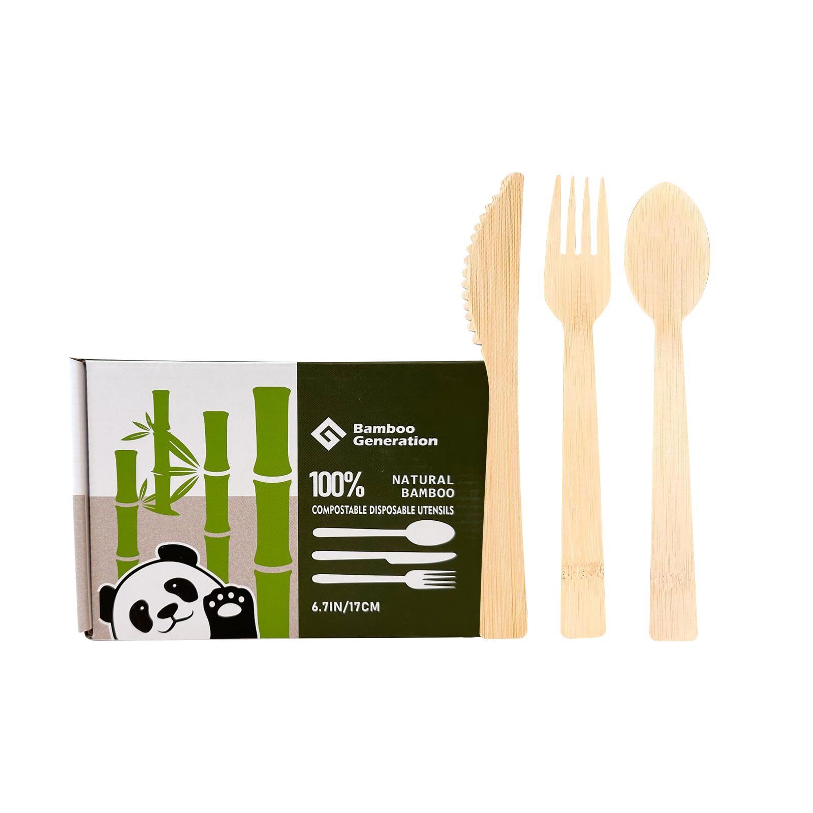 100% Bamboo Disposable Utensils Set, Pack of 100-40 Forks, 30 Spoons, and 30 Knives - Compostable Biodegradable Utensils, Sustainable alternative to Plastic & Wooden Flatware