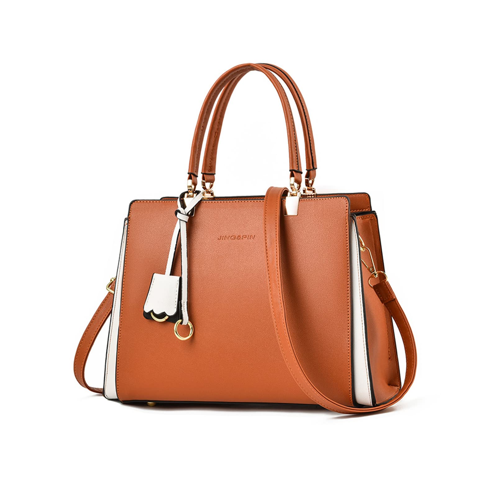 NICOLE & DORIS Sac a Main Femmes Sac D'épaule Elégant Sacs Portés Main Mode Sac Bandoulière Cuir Sac Crossbody Sac Epaule Multicolore avec Pendentif Marron L
