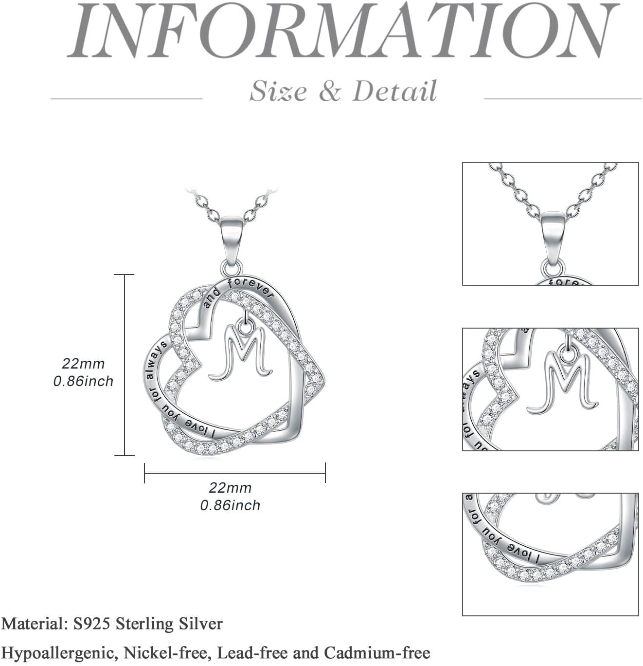 TOUPOP Gifts for Women Heart Initial Necklace 925 Sterling Silver Double Heart Pendant Necklace Birthday Jewelry Birthday Christmas Gifts for Her Wife Girlfriend