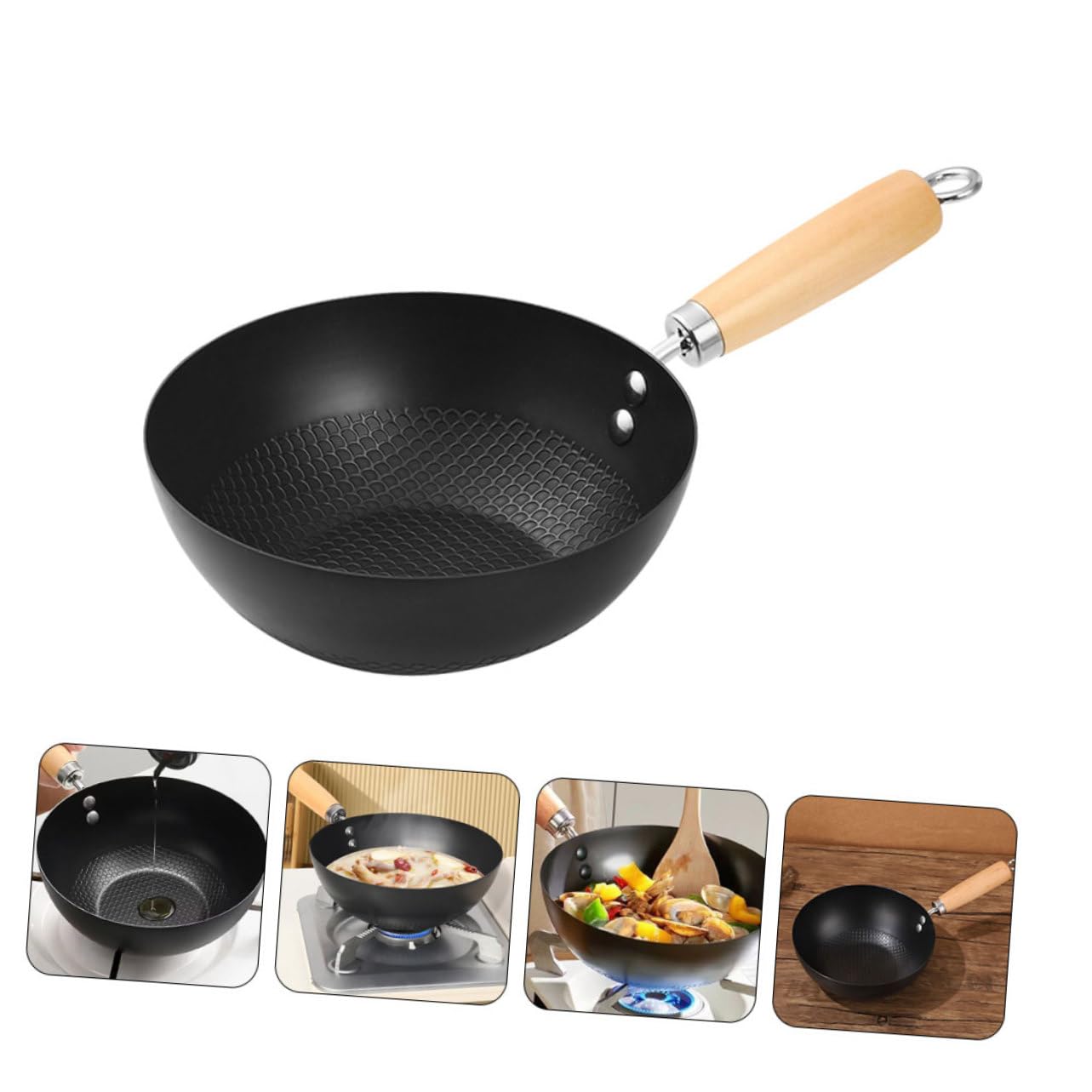 TOPBATHY Kleiner Bratpfanne 20cm Ohne Beschichtung Eisenwok Für Induktionsherd Chinesischer Stil Zum Braten Und Rühren Leicht Zu Reinigen Für Haushalt Und Kochanfänger
