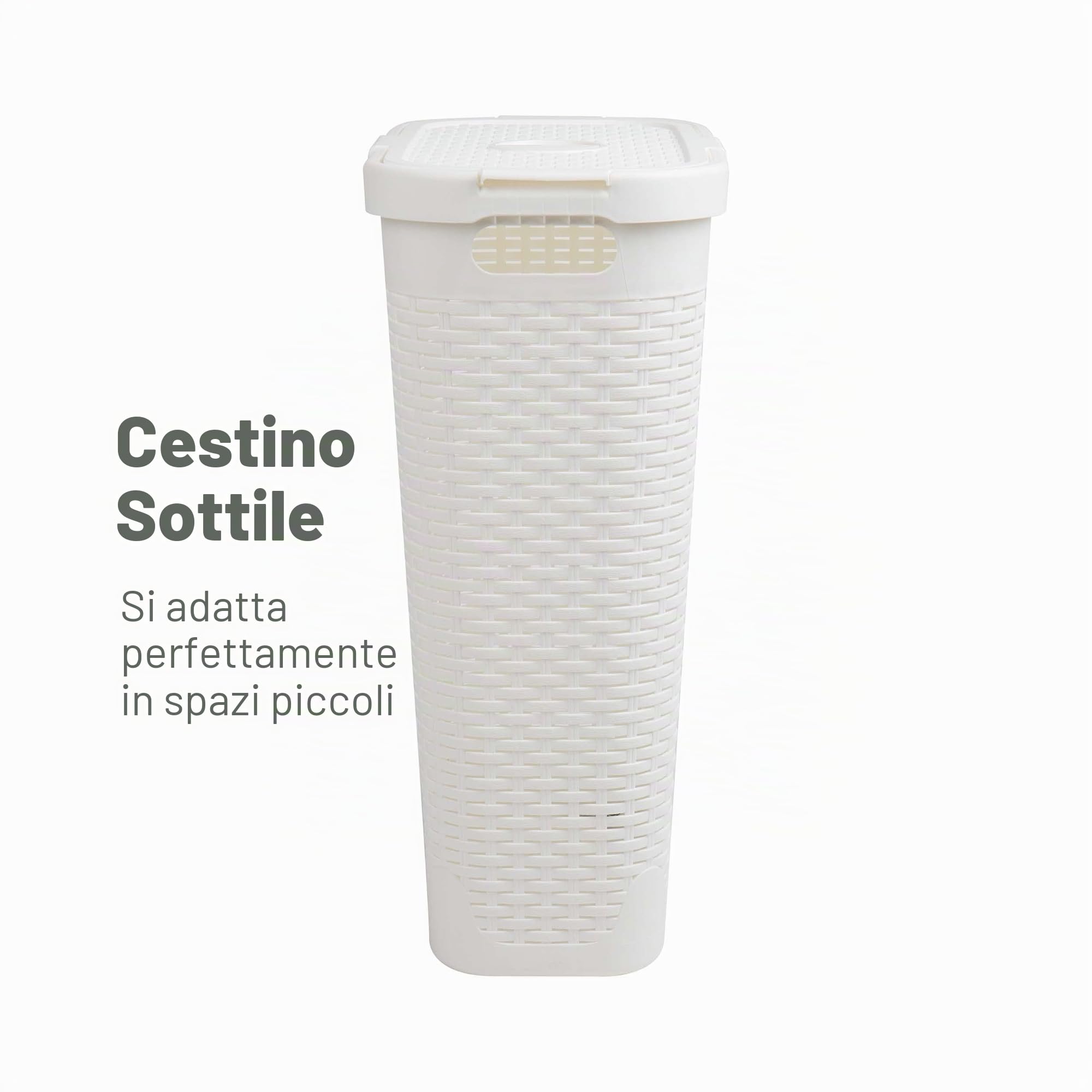 Mind Reader Cesto portabiancheria sottile da 40 l, con coperchio, design in vimini, in plastica, 45,7 x 26,9 x 59,9 cm, set da 2, bianco