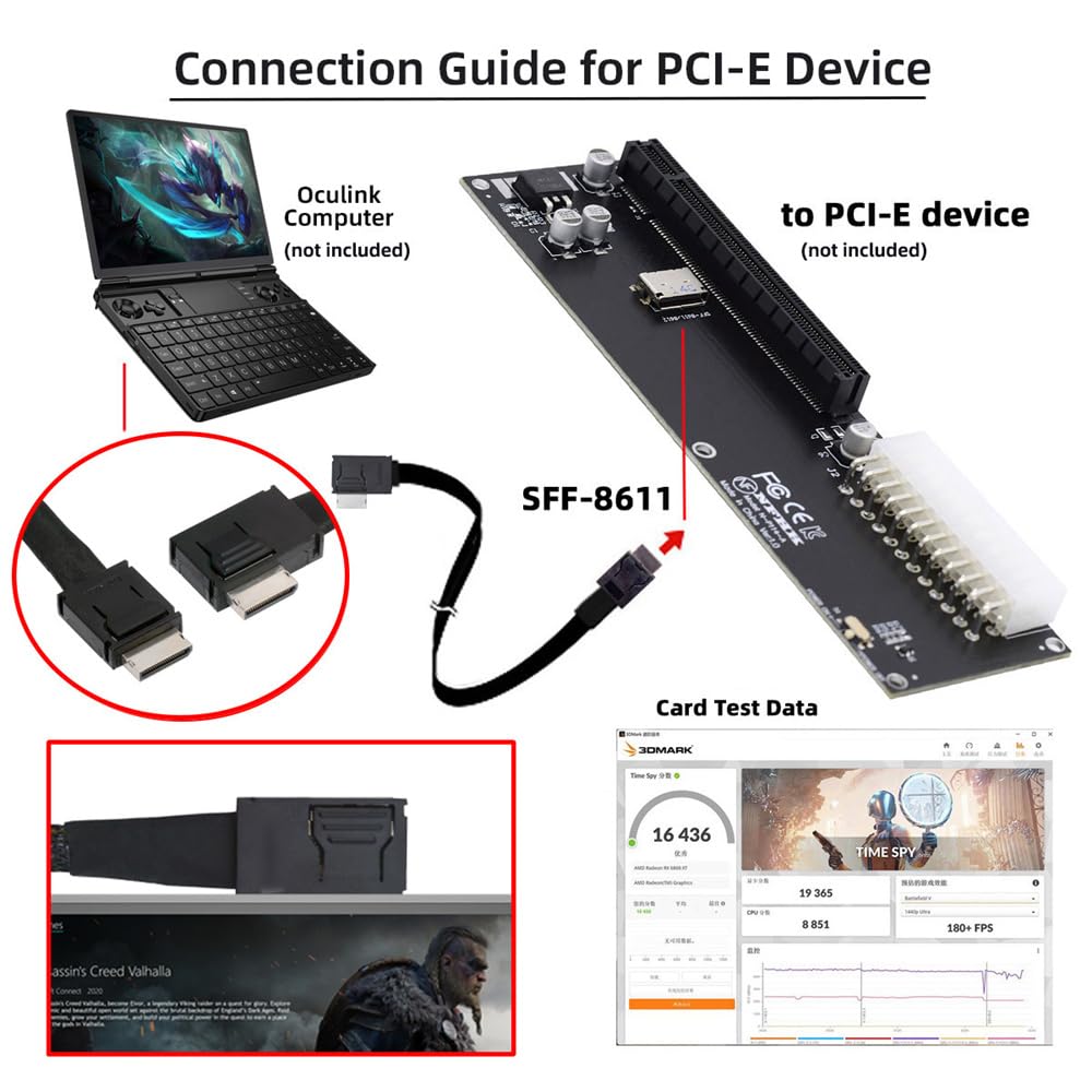 xiwai OcuLink PCIe 4.0 PCI-Express SFF-8611 4i maschio a SFF-8611 maschio SFF-8611 maschio cavo dati attivo per eGPU SSD esterno, 50 cm