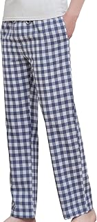 Men's Cotton Pajama Pants Elastic Waist Plaid Thin Lounge Sleep Pants Loose Comfort Breathable Sleepwear Bottoms
