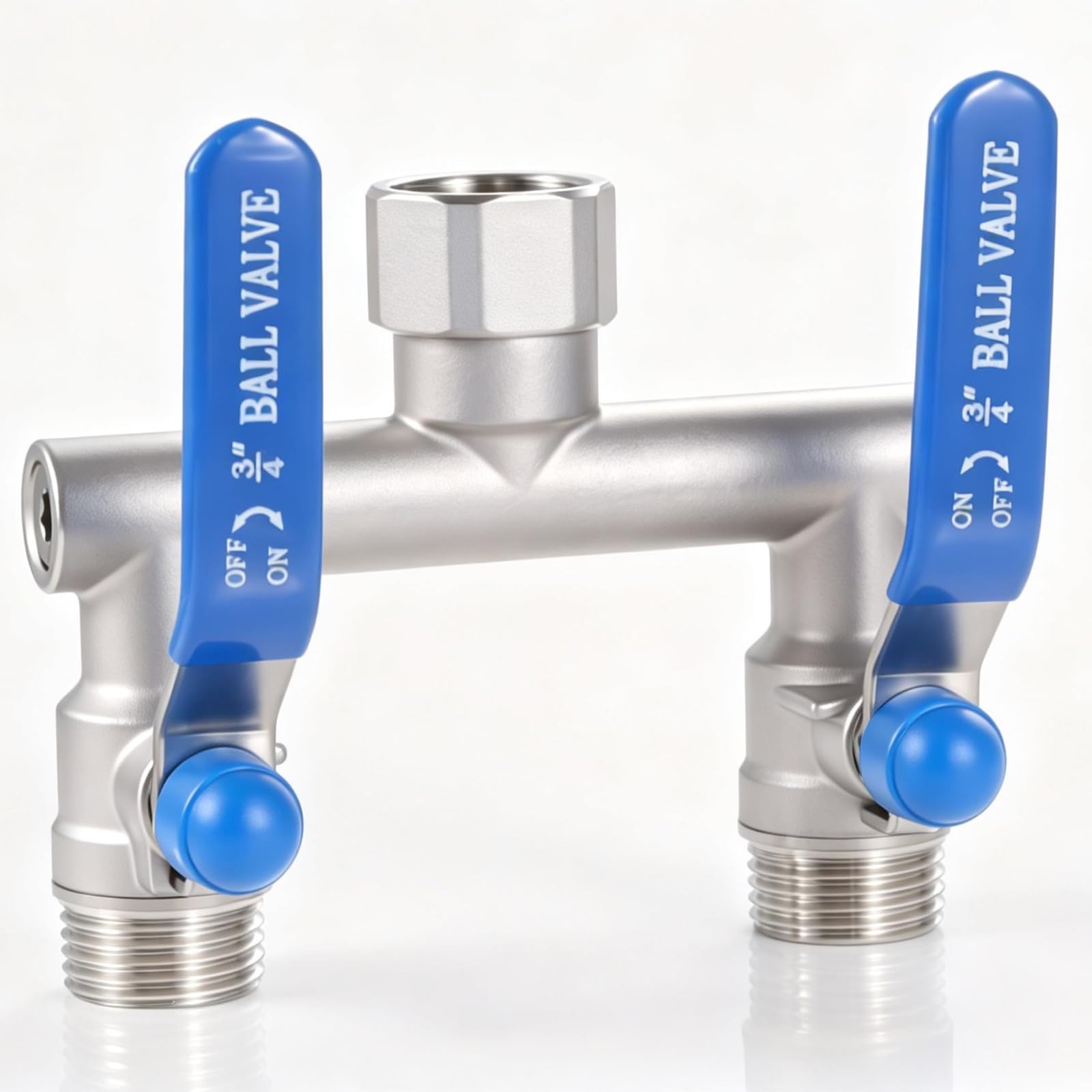 304 Stainless Steel Garden Hose Splitter 2 Way Heavy Duty Full Flow Hose Spigot Bib Splitter Long Handle Lead Free T Valve Water Garden Hose Adapter 3/4" GHT Thread
