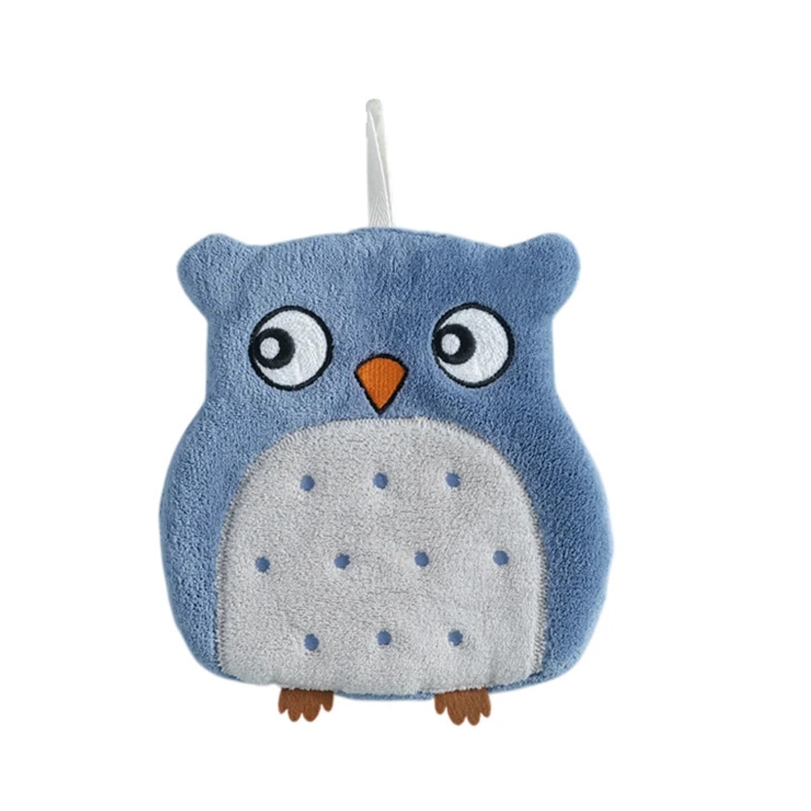 WSQHAO 3Pcs Cute Owl Wall-Mounted Hand Towel, Absorbent Hanging Kitchen Bath With Loop for Hand(Blue)