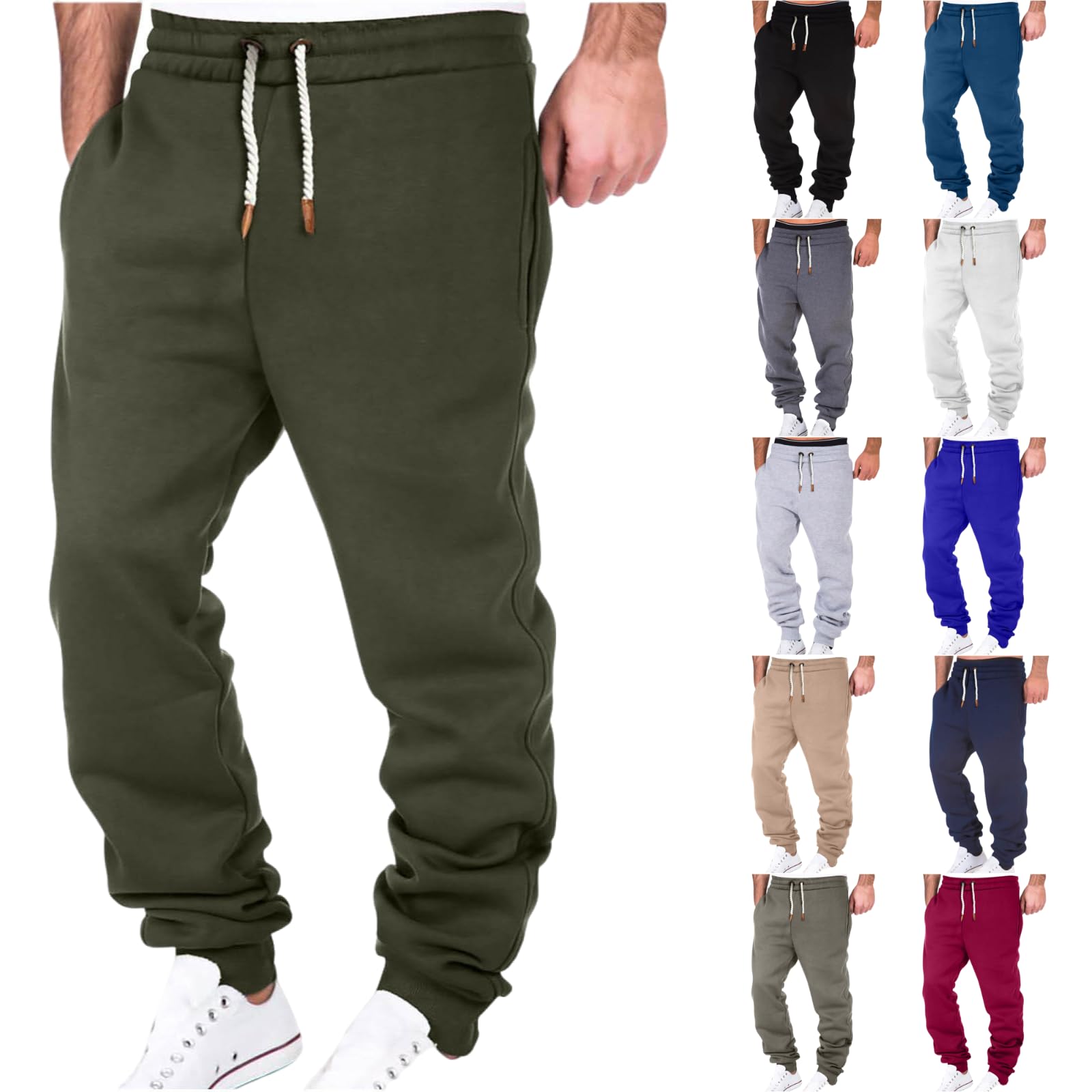 Mens Sweatpants Joggers Fleece Open Bottom Sweatpants Drawstring Elastic Waist Sweats Slim Fit Gym Athletic Joggers