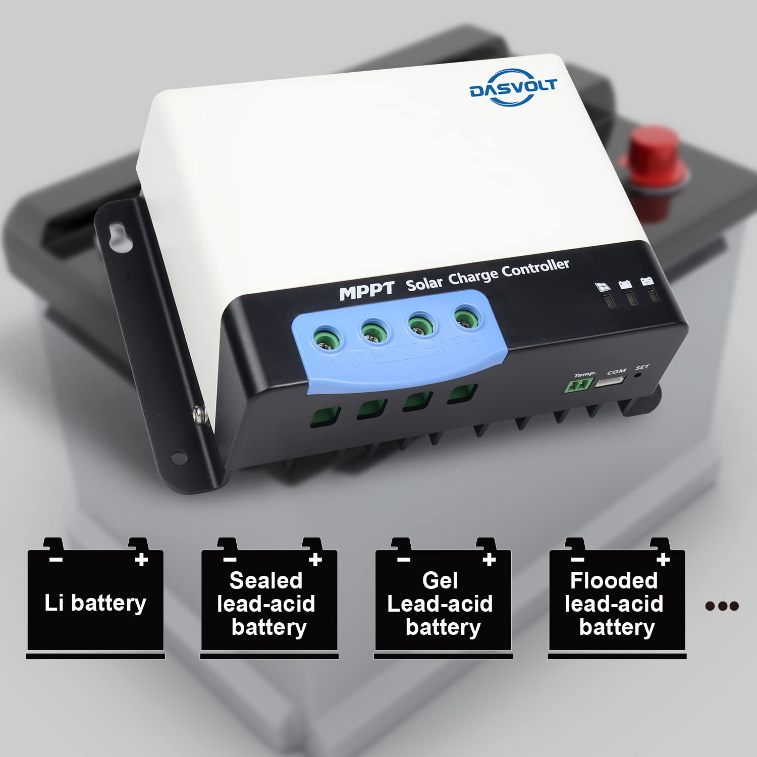 DASVOLT®, Controlador de carga solar MPPT 50A 12V/24V Potencia máxima de entrada 660W/12V, 1320W/24V para batería de inundación de litio, plomo-ácido, sellada, para caravanas, barcos, yates