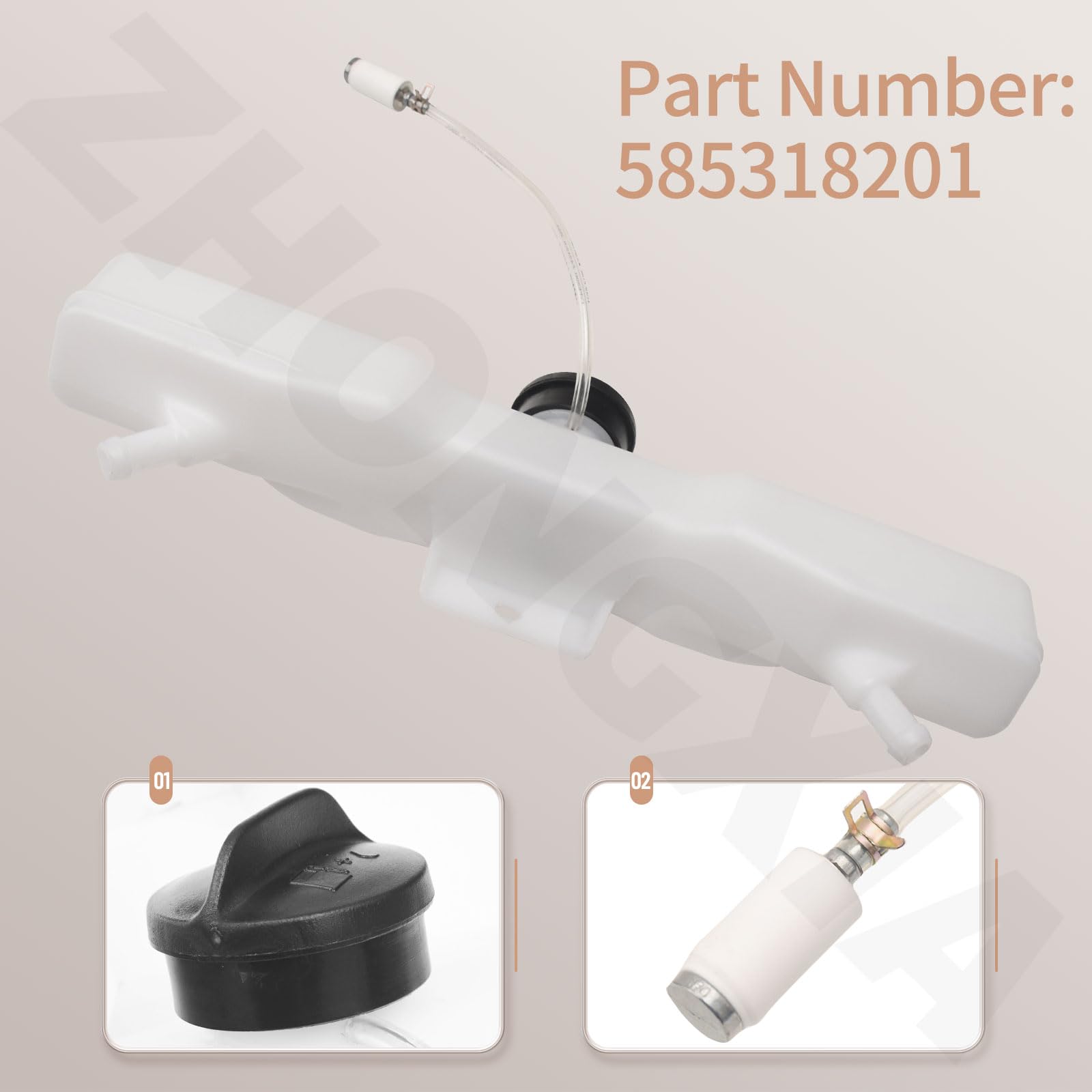 585318201 - Depósito de combustible para cortacésped Husqvarna MZ 48 MZ 52 MZ 54 MZ 61 M-ZT52 M-ZT61 M-ZT61 P-ZT48, sustituye a 584807501