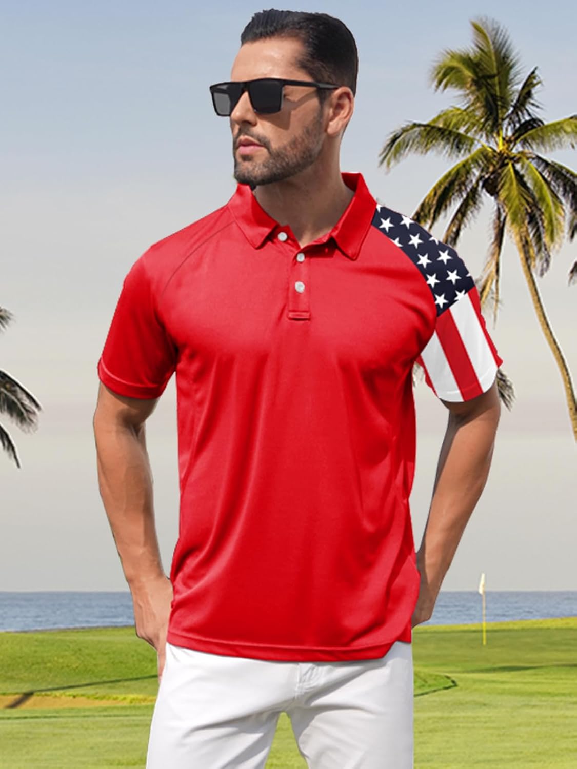 ZITY Men's Flag Golf Polo Shirts Short Sleeve Tactical Collared Shirt Men Outdoor Moisture Wicking Shirts - Image 2