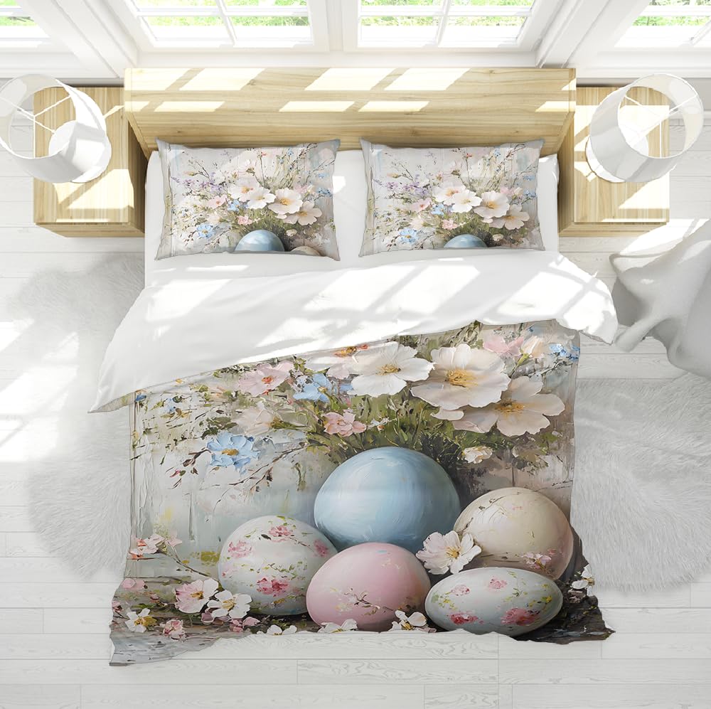 Linge de lit chic motifs d'œufs colorés 260x240 pour literie florale de printemps
