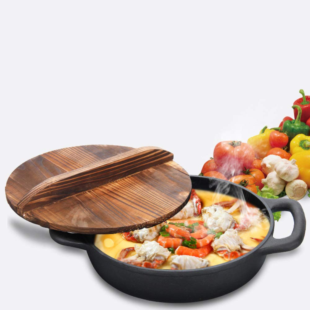 Wokpfanne aus Gusseisen, Bratpfanne mit flachem Boden, Suppentopf, Gesundheitstopf aus unbeschichtetem Eisen, Topf aus echtem Edelstahl, verdickter Boden mit Zwei Ohren,24cm